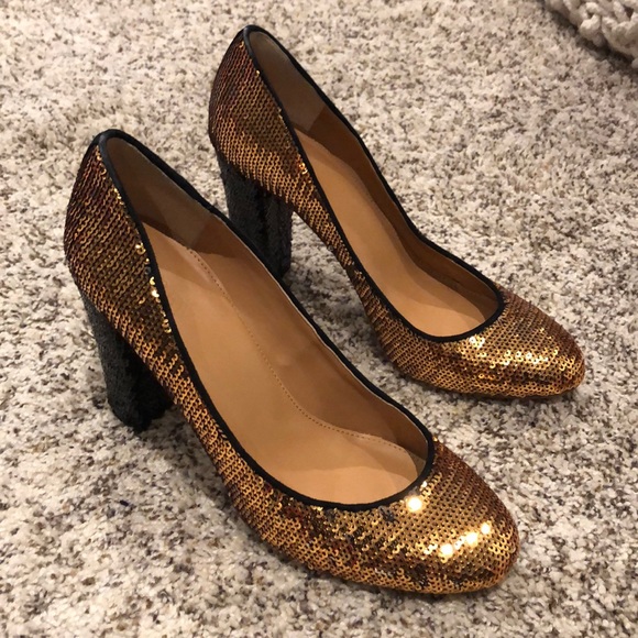 Jcrew Olive gold black sequin heels 9 - Picture 1 of 4